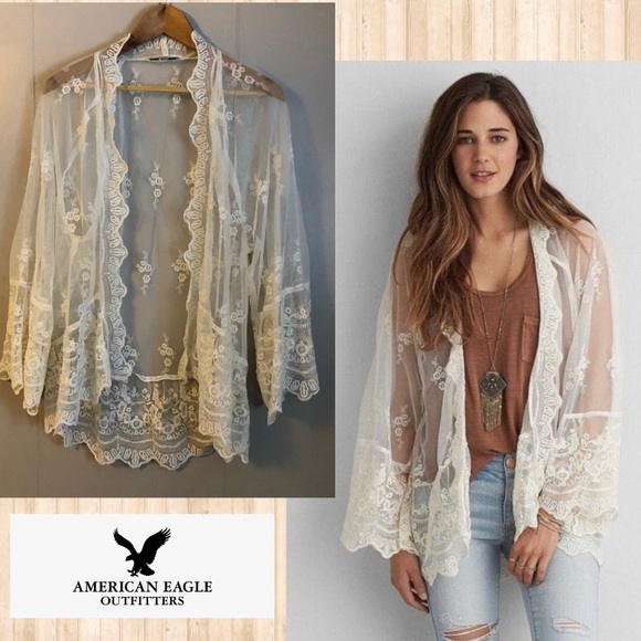 American Eagle Outfitters Tops - American Eagle Ivory Lace Kimono